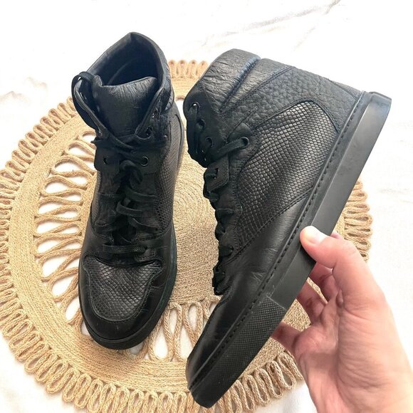 Balenciaga Other - Balenciaga Black Leather Hi Top Textured Sneakers Unisex Size EU 39